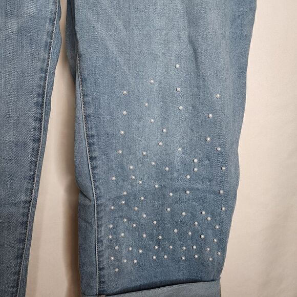 16W Lane Bryant Boyfriend Jean Capri Pearl Embellish Light Wash Mid Rise Faded - Picture 4 of 12